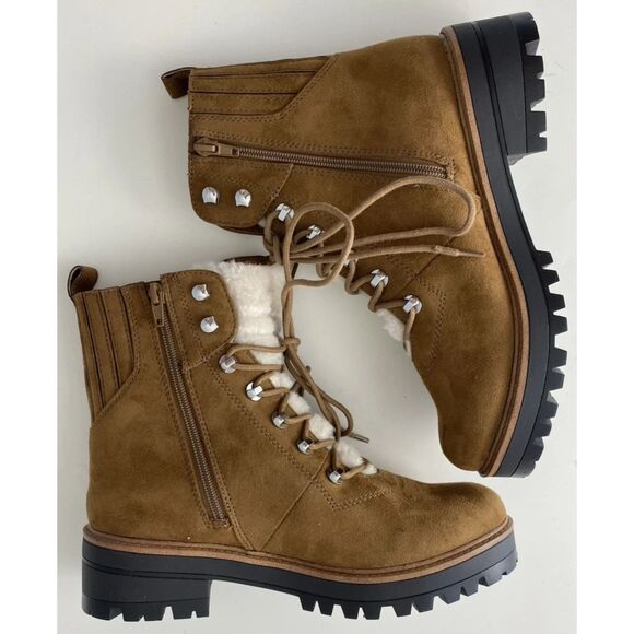 Nine West Women's Cognac Ivani Faux Suede Combat Boots Size 9M - Picture 6 of 9